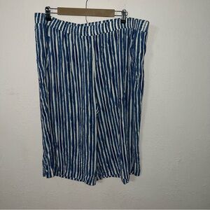 CATO Cropped Wide Leg Pants Blue White Striped Elastic Waist Pull On Size 2X.